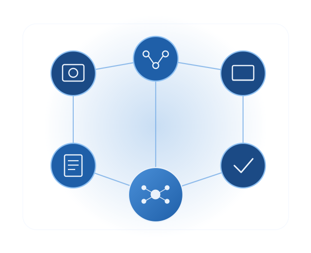 Illustration of a connected imaging workflow linking acquisition, routing, viewing, reporting and operations
